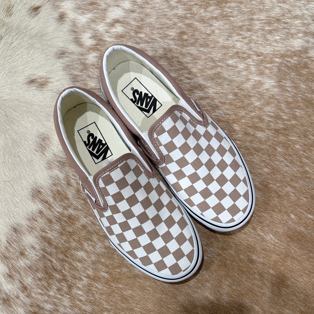 Vans Brown and White Checkerboard Slip-Ons